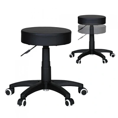 Abbildung von Amstyle Arbeitshocker SPM1.036 (Kunstleder Schwarz 100 kg, Sitzhocker mit Rollen), Praxishocker Rund Gepolstert, Höhenverstellbar