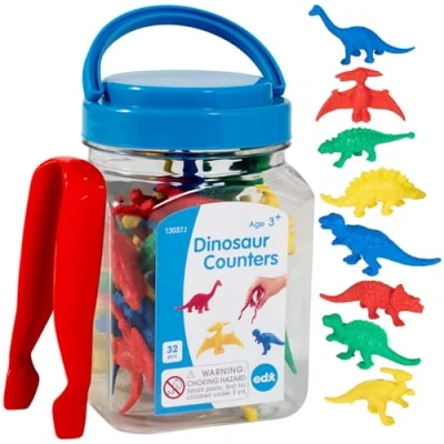 Abbildung von edxeducation Dinosaurier Zähler Minidose Set mit 32 Stück Zählen, Farben, Sortieren und Reihenfolgen lernen mathematische Manipulatoren für Kinder