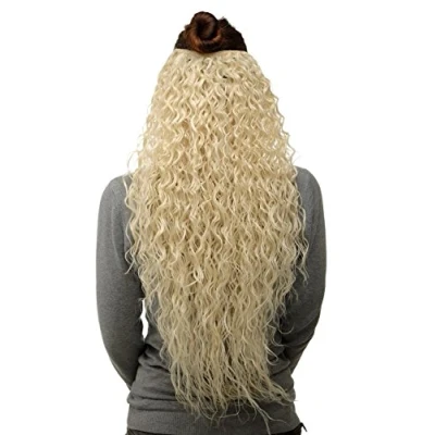 Abbildung von WIG ME UP H9311 613 Haarteil Halbperücke Clip In Extension 7 Clips Haarverlängerung stark gelockt ca. 70 cm lang &amp; 25 breit Platinblond