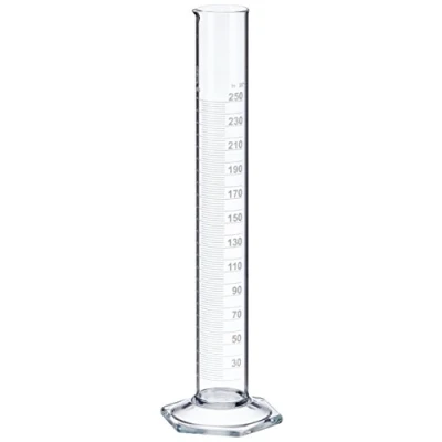 Abbildung von NeoLab E 1267 Measuring Cylinder, Tall pattern, Hex Foot, Class B Borosilicate Glass, 250 ml