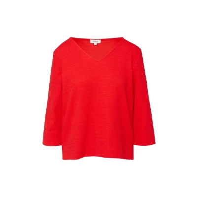 Abbildung von s.Oliver Strukturiertes MIT Vausschnitt UND 3/4ÄRMELN Sweatshirt, Damen, Größe: 34, Rot