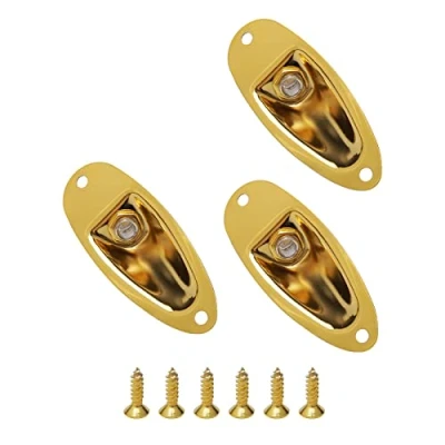 Abbildung von Unxuey 3 Stück Bootsform Gitarre Tonabnehmer Eingang Ausgang Platte Jack Plug Socket 6,35 mm mit 2 Schrauben für FD Strat E Gold