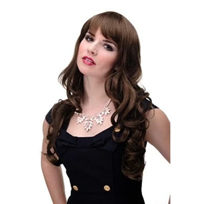 Abbildung von WIG ME UP 285 10 Damen Perücke große kräftige Locken, welligem Haar mit glattem Pony Braun Mittel Goldbraun ca. 65 cm
