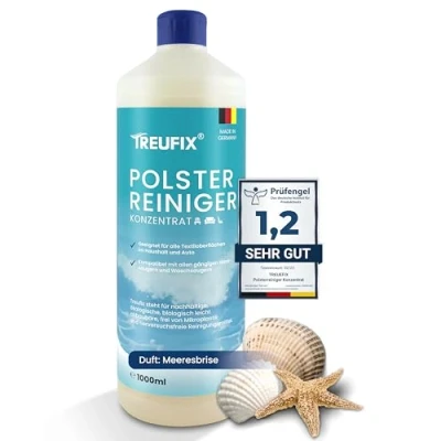 Abbildung von Treufix Polsterreiniger Konzentrat für Sofa, Couch &amp; Matratzen Effektives Teppich Reinigungsmittel 1L Geeignet Waschsauger, Nasssauger und Handreinigung Meeresbrise Made in DE
