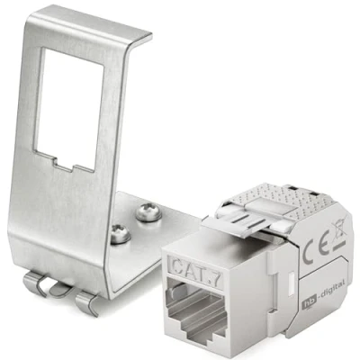 Abbildung von hb digital Set: 1x CAT.7 Keystone RJ45 Modul + Hutschienenadapter Metall Halterung für Hutschiene 35mm Standard Jack geschirmt Edelstahl LSA Montage Ethernet LAN Netzwerk Switch
