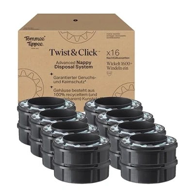 Abbildung von Tommee Tippee Twist &amp; Click Advanced Windelbehälter, Original Nachfüllkassetten, exklusive 16er Packung, für einfaches Nachfüllen