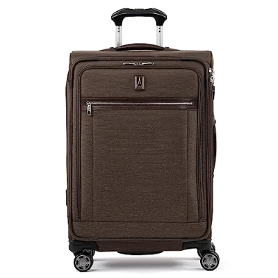Abbildung von Travelpro Platinum Elite Softside Erweiterbares Gepäck, 8 Rollen Spinner Koffer, USB Anschluss, Rich Espresso Brown, Checked Medium