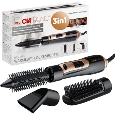 Abbildung von Clatronic® Warmluftbürste 3 Aufsätze für alle Haarlängen Föhnbürste mit Kaltstufe Style Fix 2 Stufen Rundbürstenföhn Hairstyler 360 Kabel kurze Haare HAS 3818