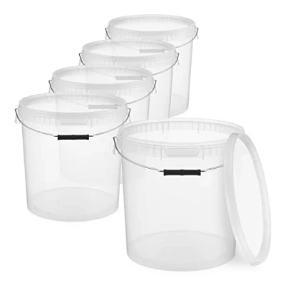Abbildung von BenBow Eimer mit Deckel 20l transparent 5X 20 Liter lebensmittelecht, stabil, luftdicht, auslaufsicher Vorratsbehälter für Aufbewahrung aus Kunststoff, Metall Henkel leer