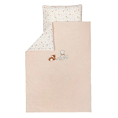 Abbildung von Nattou Bettwäsche Set, Bettdeckenbezug 100 x 140 cm, Boris &amp; Jungo, Kissenbezug 40 60 Vegan, Wendecover, Beige