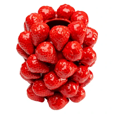 Abbildung von Kare Design Vase Strawberries, Rot, Erdbeeren, handgearbeitet, Unikat, Porzellan Glasiert, Klein, Dekorationsvase, Tischvase, Blumenvase fürs Wohnzimmer, Accessoire, 24x21x21 cm (H/B/T)