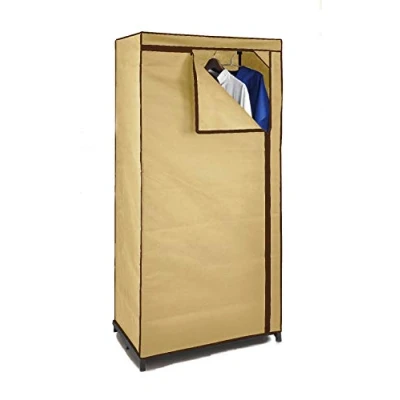 Abbildung von Spetebo Stoffschrank Stoff Kleiderschrank mit Stange 160x75cm beige (Stück, Staubsicherer Reißverschluss für sicheren Verschluss)