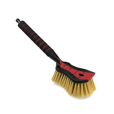 Abbildung von ToM PaR Auto Waschbürste I Wasser bürste mit Schlauchanschluss Autowaschbürste Wasseranschluss Weiche, feine und zarte Borsten Komfortabler Griff Länge: 44 cm Rot
