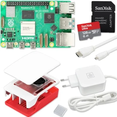 Abbildung von Raspberry Pi 5 8GB Starter Kit USB C 45W Netzteil Gehäuse mit Lüfter 64GB SD Karte 4K Micro HDMI Kabel RAM