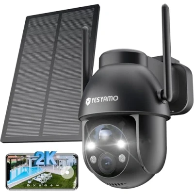 Abbildung von YESYAMO 2K Überwachungskamera Aussen Akku, 355/90 Pan Tilt WLAN Kamera mit Farbnachtsicht, solar Überwachung außen, PIR Bewegungsmelder, IP66, Cloud/SD Storage, 2 Wege Audio, 2,4 GHz