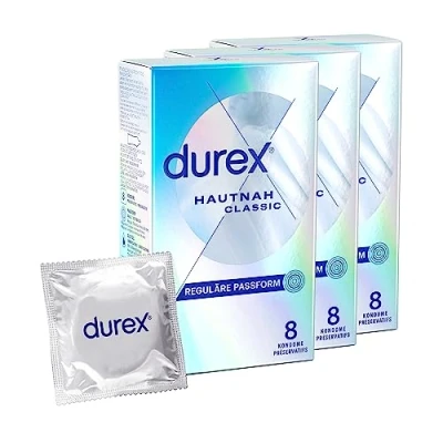 Abbildung von Durex Hautnah Classic Kondome 24 Hauchzarte für intensives Empfinden und innige Zweisamkeit 3 x 8 Stück
