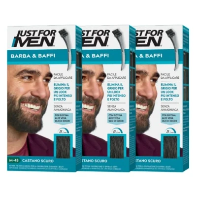 Abbildung von Just For Men Bart &amp; Schnurrbart, Bartfarbe für Herren, Färbemittel ohne Ammoniak, entfernt graues Haar, mit Applikatorkamm, Farbe Dunkelbraun, M45 (3 Pack)