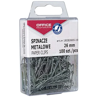 Abbildung von OFFICE PRODUCTS 18082665 19 Büroklammern Metallbriefklammern Silbern in der Box / 26 mm 100 Stück/ Praktischer Aufbewahrungsbox/ Paper Clips