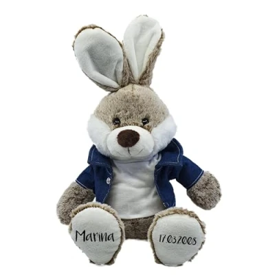 Abbildung von CreaDesign, Kuscheltier Plüschtier Hase Elvis Elvis, mit Name, braun, 45 cm, kuschelweich, Jeanshemd und Shirt