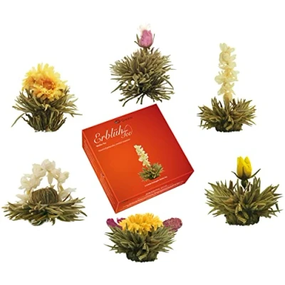 Abbildung von Creano Teeblumen Mix „ErblühTee“ in edler Geschenkbox zum Probieren Weißtee (6 verschiedene Sorten Teerosen) Geschenk für Frauen, Mutter, Teeliebhaber