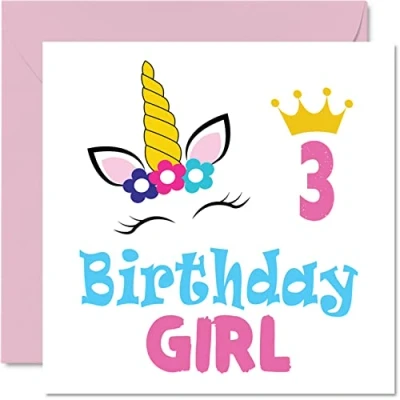 Abbildung von Geburtstagskarte zum 3. Geburtstag Mädchen Einhorn Happy Birthday Karte 3 Jahre altes Geburtstagskarten sie 145 mm x Grußkarte Tochter Nichte Enkelin Kinder