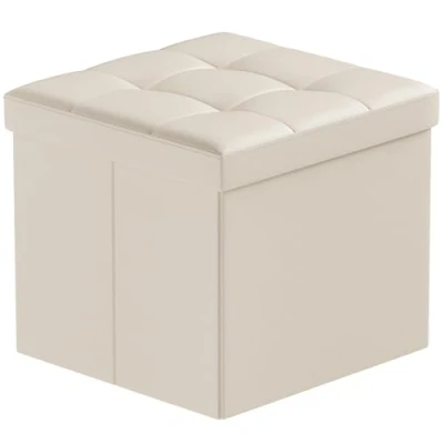 Abbildung von BRIAN &amp; DANY Sitzhocker faltbar Sitzbank Kunstleder Aufbewahrungsbox mit Stauraum, Beige, 38 x cm