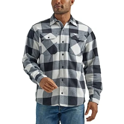 Abbildung von Wrangler Authentics Herren Langärmelige Fleece Hemdjacke Hemd mit Button Down Kragen, Birke Buffalo, L
