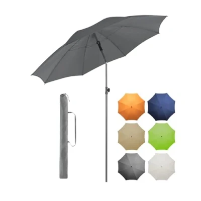 Abbildung von FARE Sonnenschirm Gr. L 200 cm Durchmesser UV Schutz 50+ für Balkon Garten Terrasse Sommer Titan Finish Knickvorrichtung Drehfeststeller inkl. Tragetasche (grau)