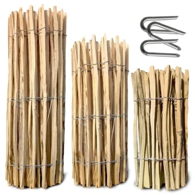 Abbildung von Staketenzaun Gartenzaun Holzzaun Zaunlatte Zaunrolle aus Haselnussholz Ekogarden H 120cm, Abstand 3/5cm, L 5m (100 cm / 7 9 5 m)