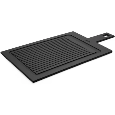Abbildung von Woll Cut &amp; Serve Schneidebrett mit Rillen, 49 x 24 cm, 7 mm hoch, aus FSC zertifiziertem Papierverbundstoff, BPA und VOC frei, Hitzebeständig bis 175C, spülmaschinenfest, Mattschwarz