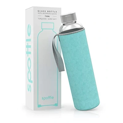 Abbildung von spottle® Glasflasche 750 ml mit Neoprenhülle Weicher Samt/Velour in Türkis