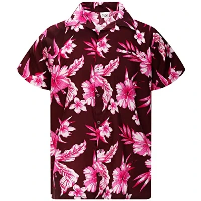 Abbildung von King Kameha Funky Hawaiihemd, Herren, Kurzarm, Mono Flowers, Violett Pink, M