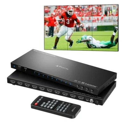 Abbildung von Video Wall Controller 3x3 4K, PORTTA HDMI Processor with 19 Splicing Modes, RS232, 180 Rotate, Audio Extractor, 3x3, 3x2, 2x3, 2x2, 4x2, 2x4, 1x2, 2x1, 9 tv Screens into 1 Display
