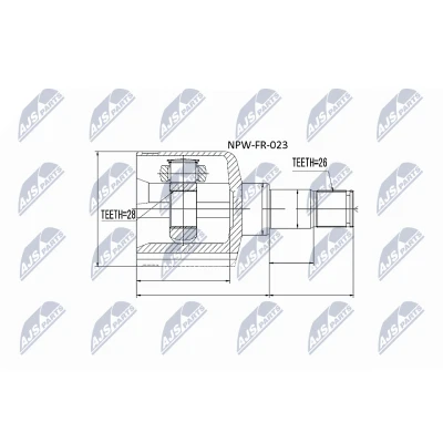 Abbildung von NTY NPW FR 023 Gelenksatz Schaltgetriebe 6 Gang, Vorderachse links, getriebeseitig FORD: S Max Mk1, Galaxy Mk2 MPV, MONDEO 4 Turnier