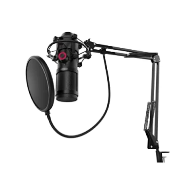 Abbildung von KROM Set Streaming Mikrofone KAPSULE NXKROMKPSL unidirektional, 2 Kondensator, 3,5 mm Audio, Anti Schock Halterung und Pop Filter, Schwarz