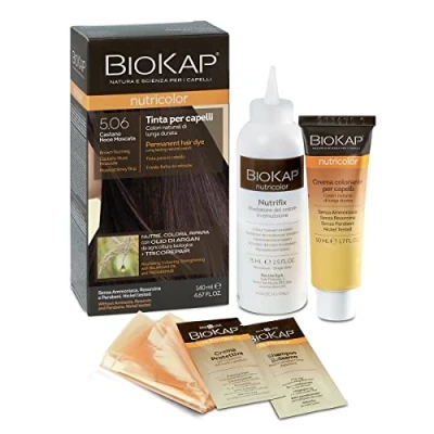 Abbildung von Biokap Nutricolor, Haarfarbe 5.06 Nussbaumbraun, ohne Ammoniak, macht das Haar weich und glänzend, mit natürlichen Farben, 140 ml