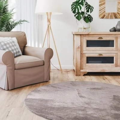 Abbildung von Interiyou Hochflorteppich Fargo 200x200 cm Rund Grau Flauschiger Fellteppich aus Kunstfell waschbar und rutschfest weicher Langflor Fell