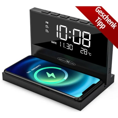 Abbildung von Reflexion ACW2188 Wecker Wireless Charger (Großes Display für Uhrzeit, Datum und Temperatur / Nachtlicht)