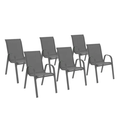 Abbildung von Set aus 6 stapelbaren Gartenstühlen anthrazitgrauem Metall und Textilene IDMarket