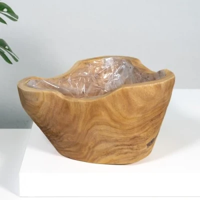 Abbildung von DARO DEKO Holz Blumenschale braun oval Schale 31 x 16cm mit Einsatz Pflanz Topf Über Pflanzschale