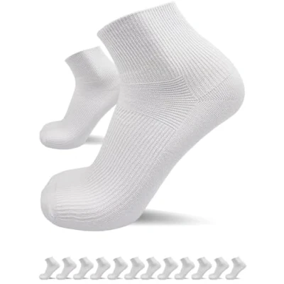 Abbildung von sogzz Diabetikersocken Herren Damen 12 Paar ohne Gummibund, Naht, Kurzsocken, kurze Diabetiker Socken, Quarter Socken kurz, 80% Baumwolle, Modell: Diabetic Quarter, 35 38 Weiß