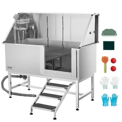 Abbildung von VEVOR Tierpflegewanne mit Treppe Wasserfilterplatte rechte Tür 1500x700x1495mm