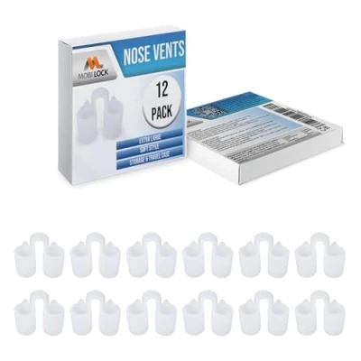 Abbildung von Nasendilatator zur Entlastung der Nasennebenhöhlen (12er Pack in XL) Weiche Silikonventile Eine einfache Lösung für Schnarcher Wiederverwendbares Schnarchgerät von Mobi Lock