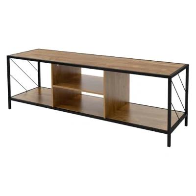 Abbildung von ML Design TV Schrank, Fernsehtisch in Braun, Eiche Rustikal, Holz, schwarzes Metallgestell, Regal 140x40x46 cm, Fernsehschrank für Fernseher bis 65 Zoll, Lowboard mit offenen Fächern Wohnzimmer