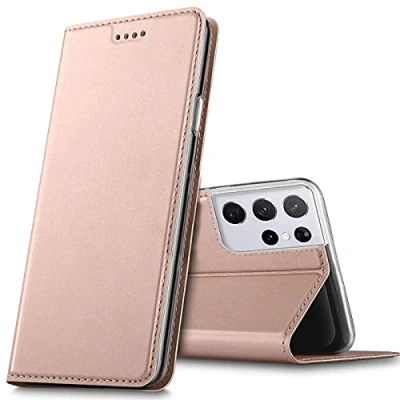 Abbildung von Verco Handyhülle für Samsung Galaxy S21 Ultra, Premium Handy Flip Cover Ultra Hülle 5G [integr. Magnet] Book Case PU Leder Tasche, Rosegold