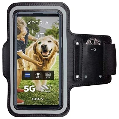 Abbildung von CoverKingz Sportarmband für Sony Xperia 5 II Armtasche mit Schlüsselfach Oberarm Halterung Sport Laufarmband Handy Armband Schwarz