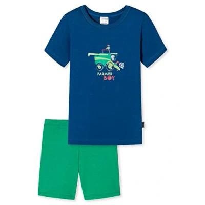 Abbildung von Schiesser Jungen Schlafanzug Set Pyjama Kurz 100% Organic Bio Baumwolle Größe 92 Bis 140 Pyjamaset, Blau Bedruckt_179018, 116