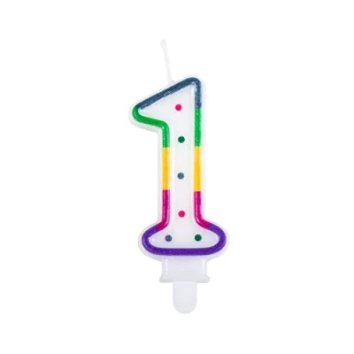 Abbildung von Kerze 1 Jahr Regenbogenpunkt 8cm