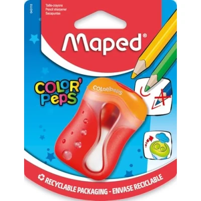 Abbildung von Maped ergonomischer Anspitzer COLOR&#039;PEPS für 2 Stiftgrößen inkl. Auffangdose speziell Buntstifte dünne Stifte Ø &lt; 8 mm/für dicke 11 mm