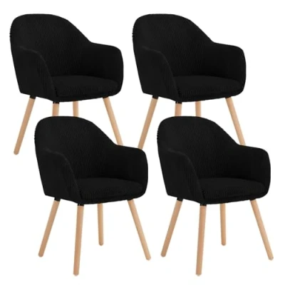 Abbildung von WOLTU Esszimmerstühle 4er Set, Stuhl Esszimmer Esstisch, Küchenstuhl Armlehnstuhl Polsterstuhl, Sessel Wohnzimmer Modern, mit Armlehnen, aus Cord, Massivholzbeine, Schwarz, EZS26sz 4